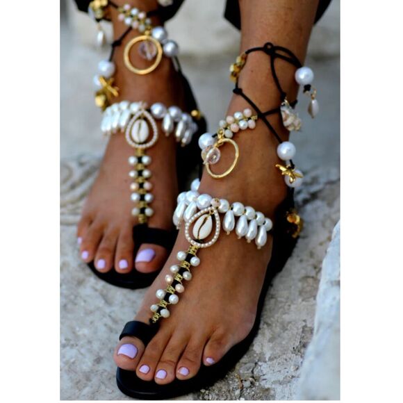 Eliana Linardarki Frutti del Mare Black Sandals - Picture 1 of 6